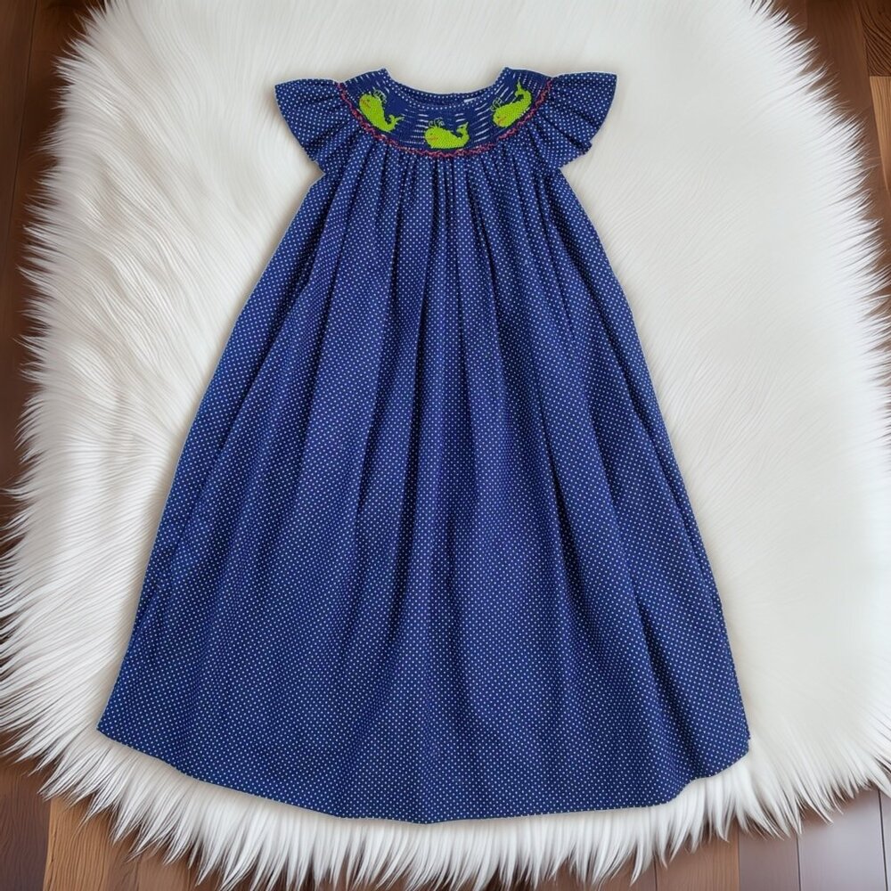 Lolly Wolly Doodle Bishop Smocked Whale Dress Size 4T